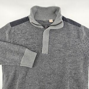 Hugo Boss Orange Mens Quarter Zip Ribbed Cotton Sweater Gray Mock Neck Pullover